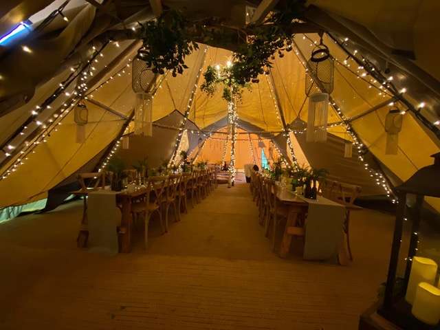 Inside a winter wedding tipi