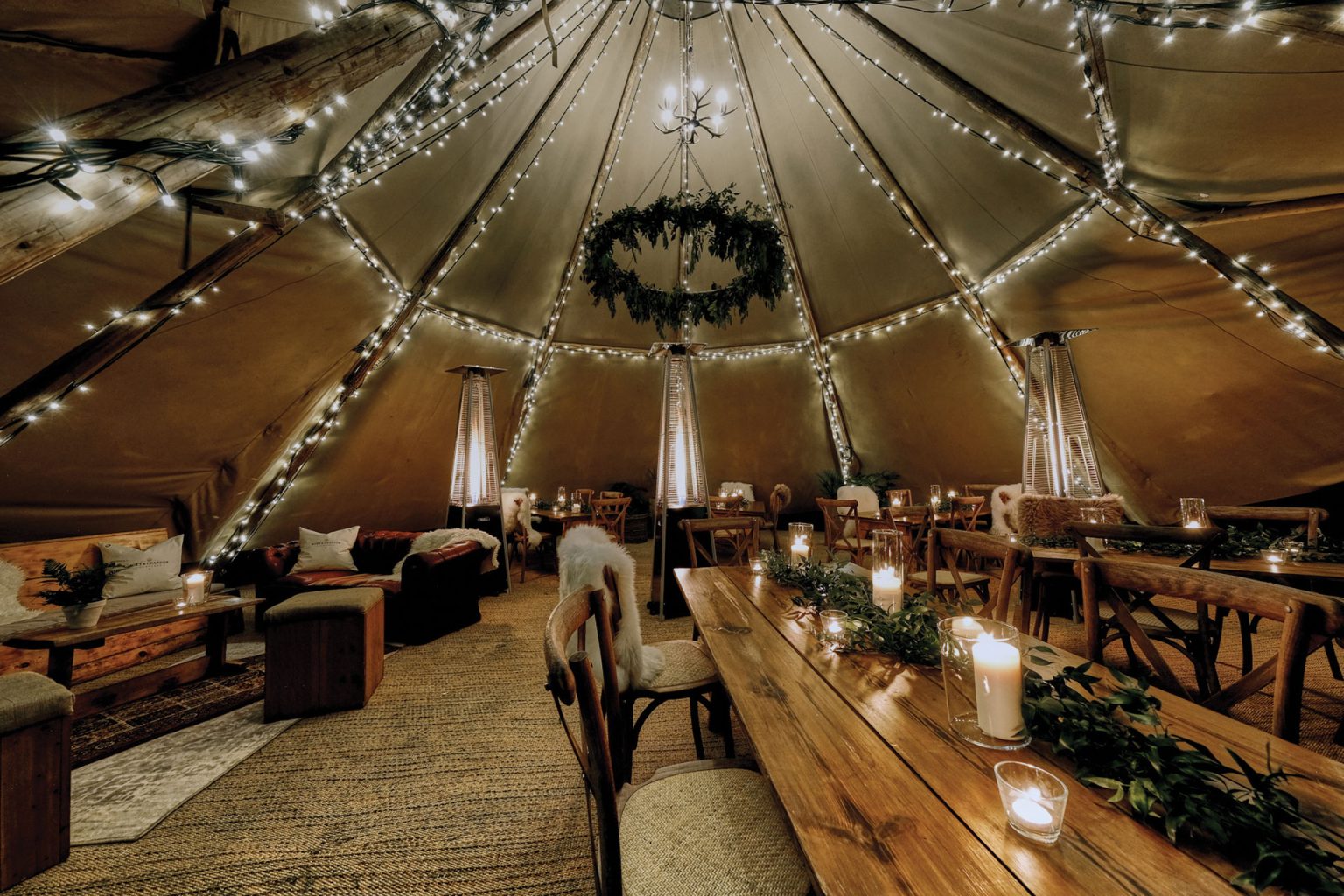 Tipi cosy seating area aesthetic candles and lights