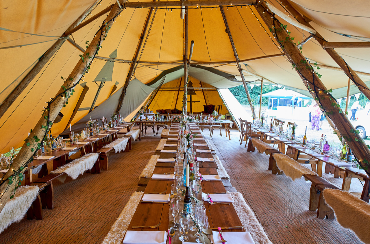 Two tipis joined fully