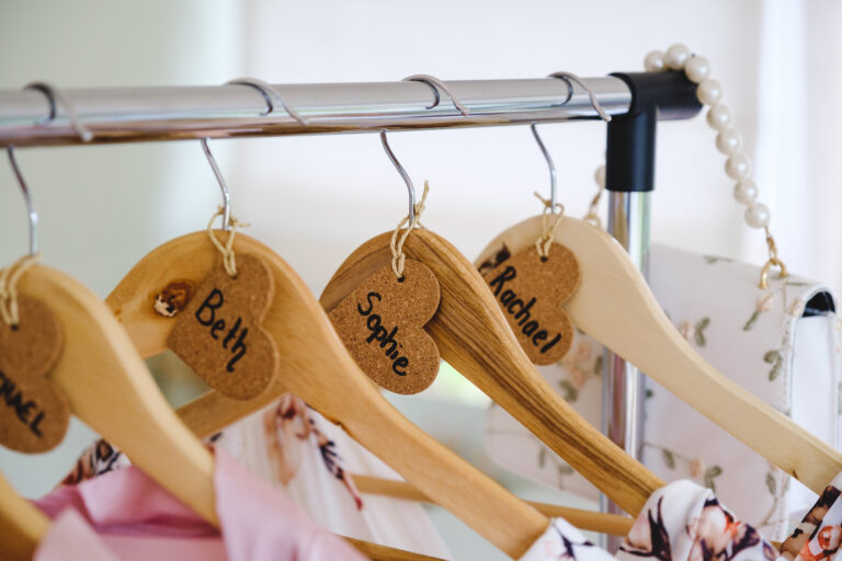 hangers with name tags for wedding clothes
