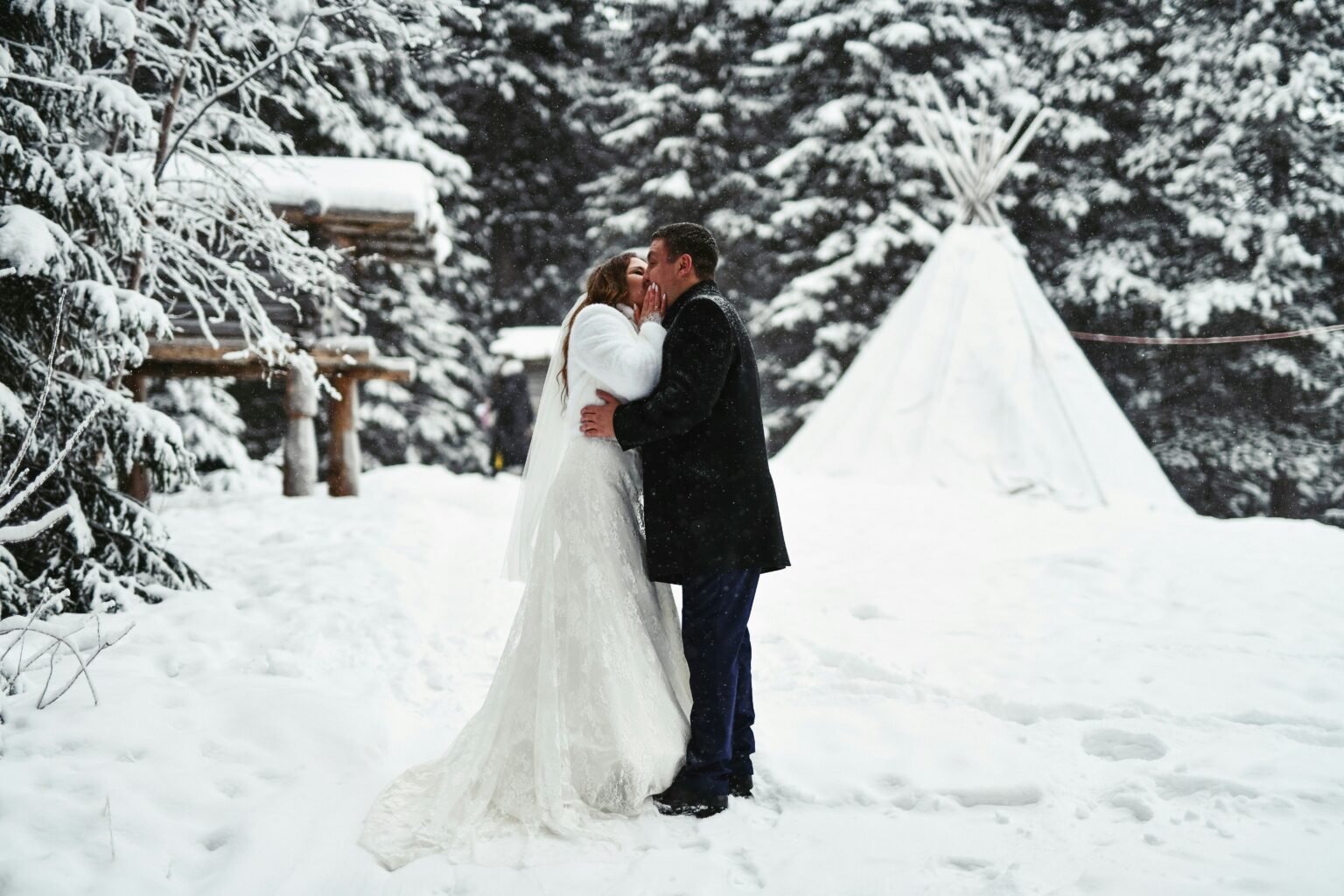 Bride and Groom in the snow