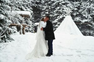 Bride and Groom in the snow